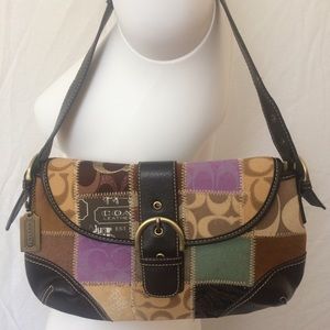 Coach Patchwork Handbag Purse Brown Leather Suede